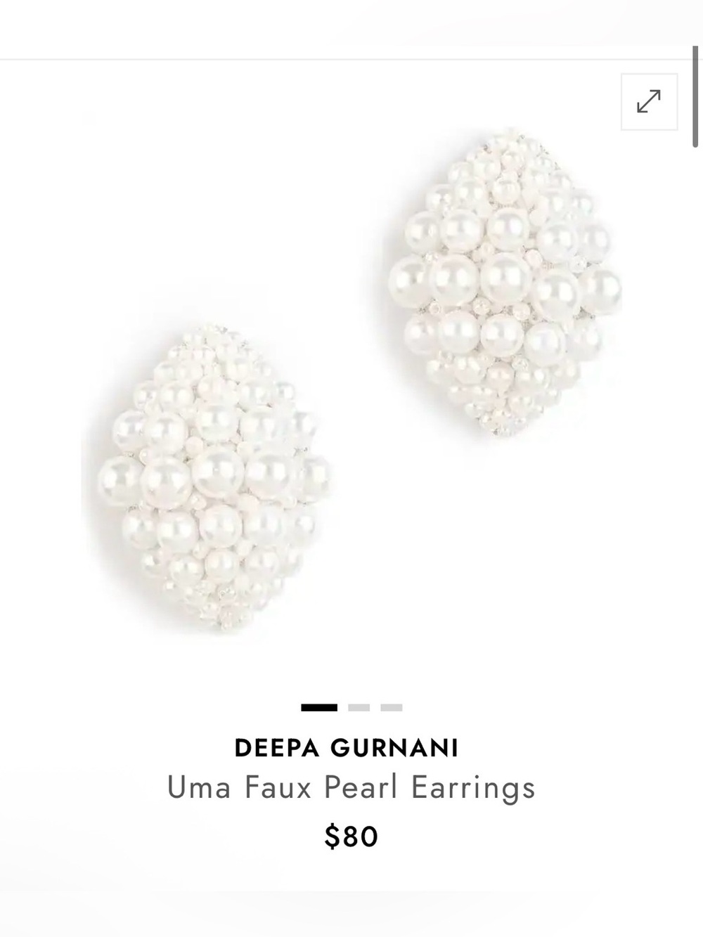 Deepa Gurnani Uma NWOT Graduated Faux Pearl Leather Back Earrings $80 Sold Out